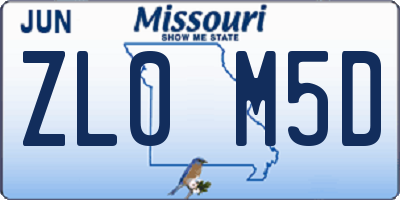 MO license plate ZL0M5D