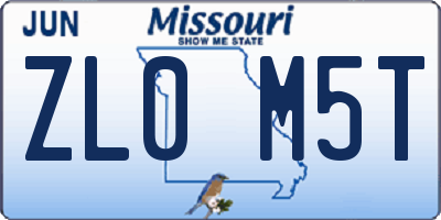 MO license plate ZL0M5T
