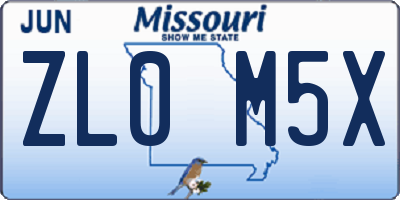 MO license plate ZL0M5X