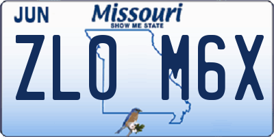 MO license plate ZL0M6X