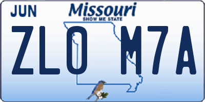 MO license plate ZL0M7A