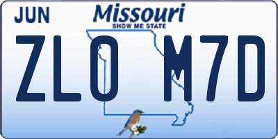 MO license plate ZL0M7D