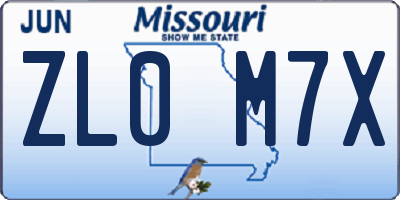 MO license plate ZL0M7X