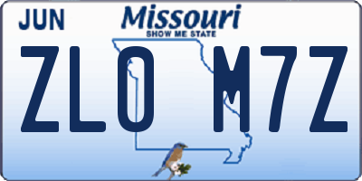 MO license plate ZL0M7Z