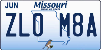 MO license plate ZL0M8A
