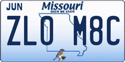 MO license plate ZL0M8C