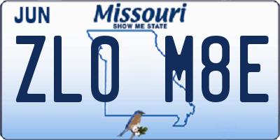 MO license plate ZL0M8E