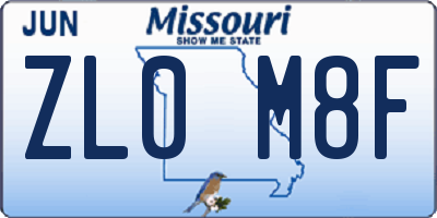 MO license plate ZL0M8F
