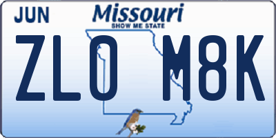 MO license plate ZL0M8K