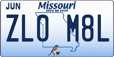 MO license plate ZL0M8L