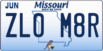 MO license plate ZL0M8R