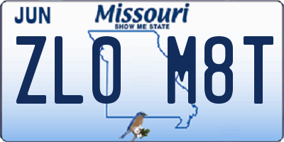 MO license plate ZL0M8T