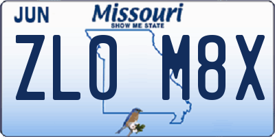 MO license plate ZL0M8X