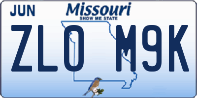 MO license plate ZL0M9K