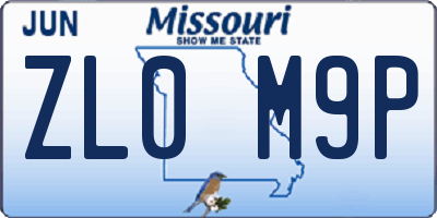 MO license plate ZL0M9P