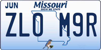MO license plate ZL0M9R