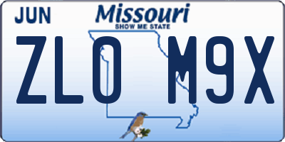 MO license plate ZL0M9X