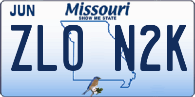 MO license plate ZL0N2K
