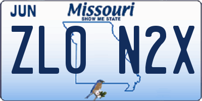 MO license plate ZL0N2X