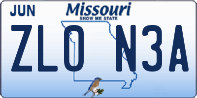 MO license plate ZL0N3A