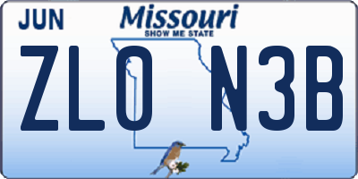 MO license plate ZL0N3B