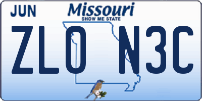 MO license plate ZL0N3C