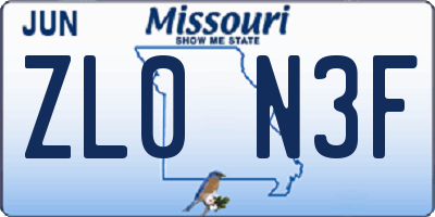 MO license plate ZL0N3F