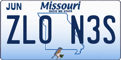 MO license plate ZL0N3S