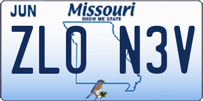 MO license plate ZL0N3V