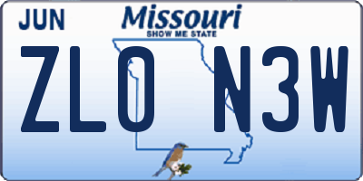 MO license plate ZL0N3W