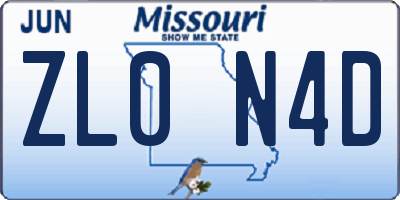 MO license plate ZL0N4D