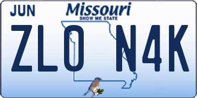 MO license plate ZL0N4K