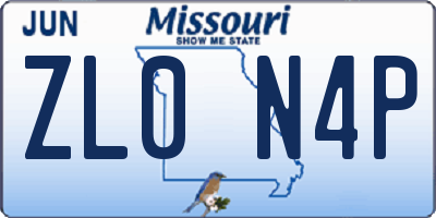 MO license plate ZL0N4P