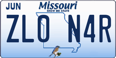 MO license plate ZL0N4R