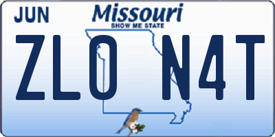 MO license plate ZL0N4T