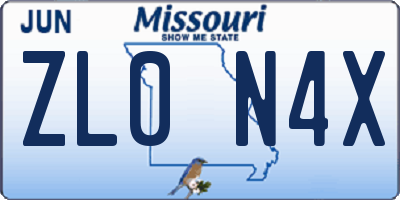 MO license plate ZL0N4X