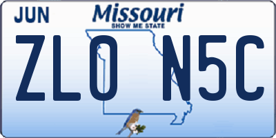MO license plate ZL0N5C