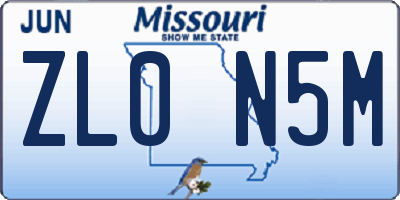 MO license plate ZL0N5M