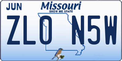MO license plate ZL0N5W