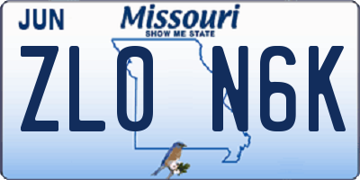MO license plate ZL0N6K