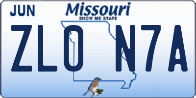 MO license plate ZL0N7A