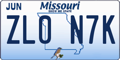 MO license plate ZL0N7K