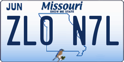 MO license plate ZL0N7L