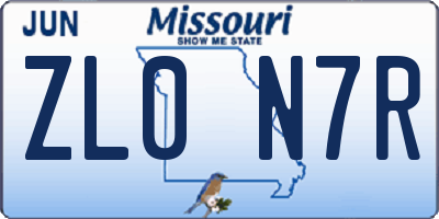 MO license plate ZL0N7R