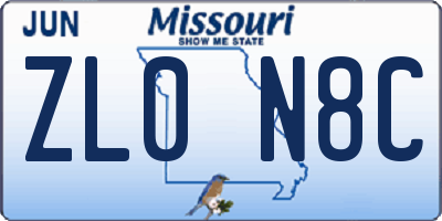 MO license plate ZL0N8C