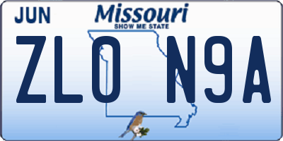 MO license plate ZL0N9A