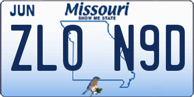 MO license plate ZL0N9D