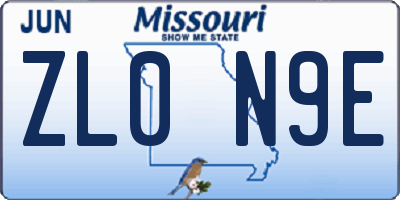 MO license plate ZL0N9E