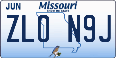 MO license plate ZL0N9J