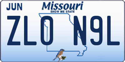 MO license plate ZL0N9L